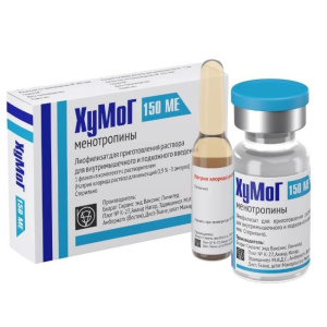Хумог 150 МЕ ФСГ + 150 МЕ ЛГ 1 шт лиофилизат для приготовления раствора для внутримышечного и подкожного введения флакон с растворителем