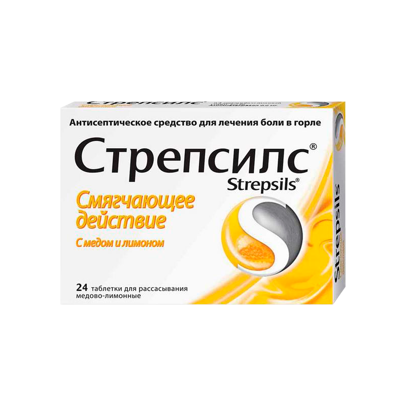 Купить Стрепсилс таблетки д/рассас №24 мед-лимон