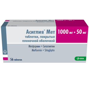 Купить  Асиглия Мет таб ппо 1000мг+50мг №56