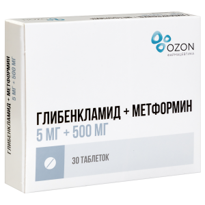 Купить  Глибенкламид+Метформин таблетки ппо 5мг+500мг №30
