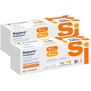 Купить  Набор 2 уп. Седжаро 5 мг/доз 2,4 мл 1 шприц-ручка + 4 иглы