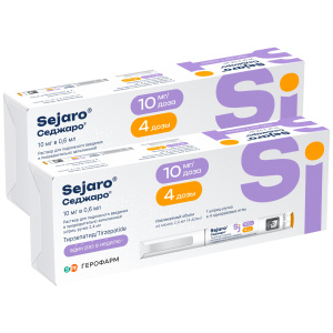 Купить  Набор 2 уп. Седжаро 10 мг/доз 2,4 мл 1 шприц-ручка + 4 иглы