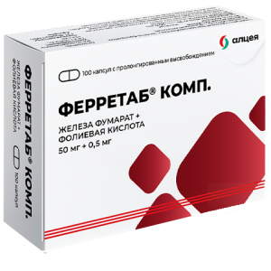 Купить  Ферретаб Комп 50 мг + 0,5 мг 100 шт капсулы с пролонгированным высвобождением