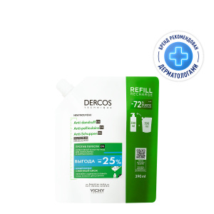 Купить  Vichy Dercos 390 мл шампунь против перхоти для нормальных и жирных волос сменный блок