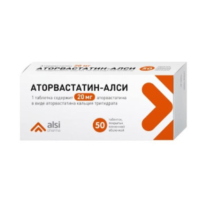 Купить  Аторвастатин-Алси 20 мг 50 шт таблетки покрытые пленочной оболочкой