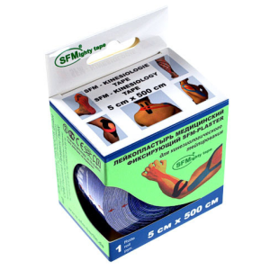 Купить  Лента кинезиологич SFM  на хлоп осн син 5смX5м диспенс с логотипом