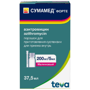 Купить  Сумамед Форте порошок д/сусп 200мг/5мл 37,5мл