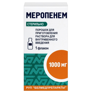 Купить  Меропенем 1 г 1 шт порошок для приготовления раствора для внутривенного введения флакон