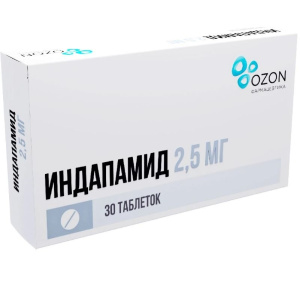 Купить  Индапамид 2,5 мг 30 шт таблетки покрытые пленочной оболочкой