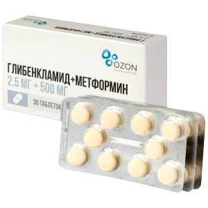 Купить  Глибенкламид+Метформин таблетки ппо 2,5мг+500мг №30