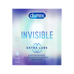 Купить  Durex Invisible Extra Lube 3 шт презервативы из натурального латекса ультратонкие