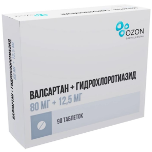 Купить  Валсартан+Гидрохлоротиазид таб ппо 80мг+12,5мг №90