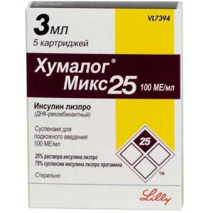 Купить  Хумалог Микс 25 суспензия для подкожного введения 100МЕ/мл картридж 3мл №5