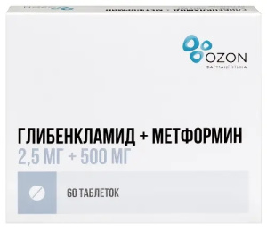 Купить  Глибенкламид+Метформин таб ппо 2,5мг+500мг №60
