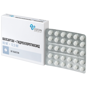 Купить  Валсартан+Гидрохлортиазид таб ппо 80мг+12,5мг №30