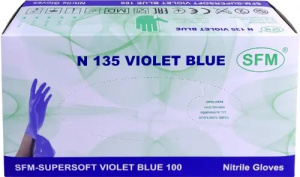 Купить  Перчатки нитрил SFM р.L №100 смотр н/стер н/опудр фиолетово-голуб пара