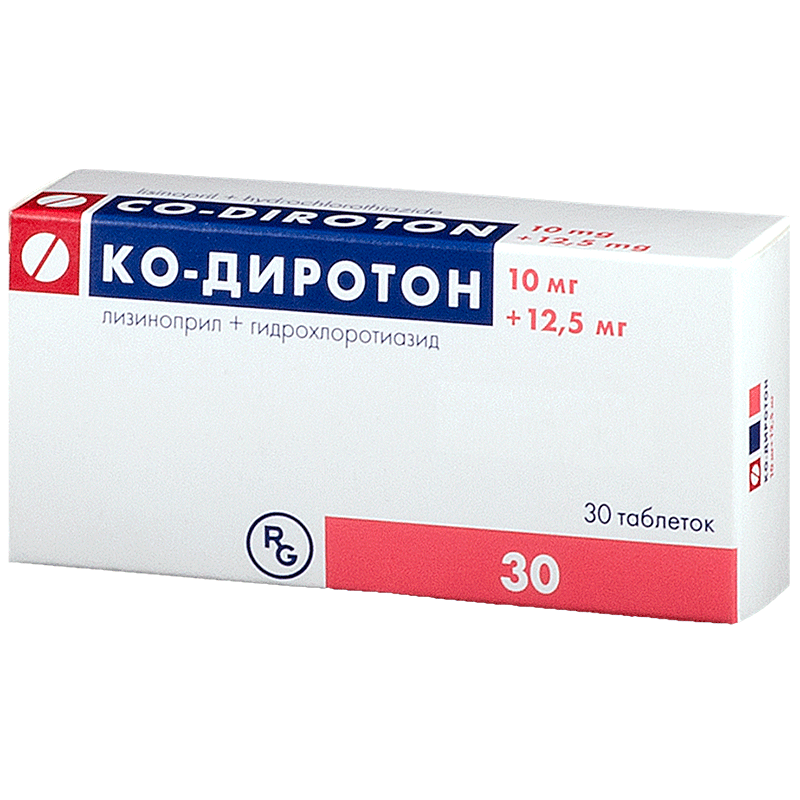Ко-Диротон таблетки 12.5 мг+10 мг №30  по цене 510 ₽ в интернет .