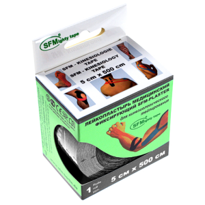 Купить  Лента кинезиологич SFM  на хлоп осн черн 5смX5м диспенс с логотипом