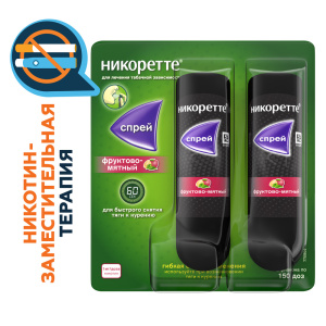Купить  Никоретте фруктово-мятный никотиновый спрей от курения для местного применения 1 мг/доза, 13.2 мл №2
