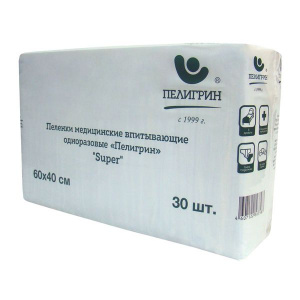 Купить  Пеленки впитыв однораз Пелигрин Супер 60смX40см №30 н/стер с липким слоем