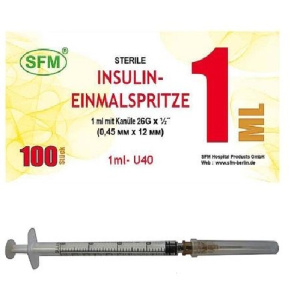 Купить  Шприц инсулин SFM U-40 1мл №20 3-х комп 26G (0,45х12) съемная игла