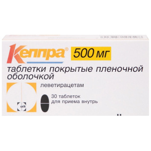 Купить  Кеппра 500 мг 30 шт таблетки покрытые пленочной оболочкой