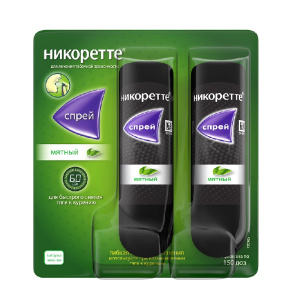 Купить  Никоретте мятный спрей д/слизист обол полости рта дозир 1мг/доз 150ДОЗ 13,2мл №2