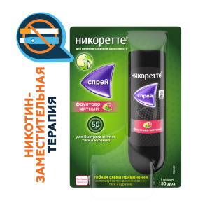 Купить  Никоретте фруктово-мятный никотиновый спрей от курения для местного применения 1 мг/доза, 13.2 мл №1