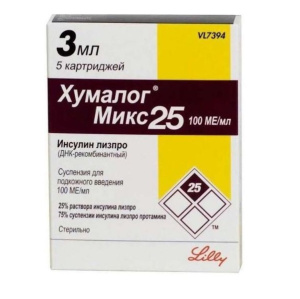 Купить  Хумалог Микс 25 100 МЕ/мл 3 мл 5 шт суспензия для подкожного введения картридж