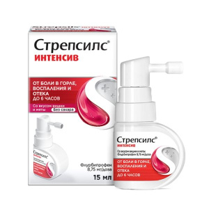 Стрепсилс Интенсивспрей для местного применения дозированный со вкусом вишни и мяты 15мл