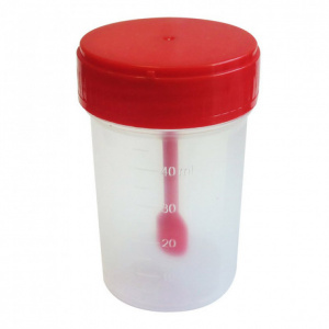 Купить  Контейнер полимерный д/биопроб стер 60мл (с крышкой и несъемной ложкой)