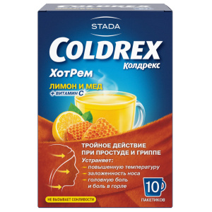 Колдрекс Хотрем порошок д/р-ра д/внутр пак №10 мед-лимон Купить Колдрекс Хотрем порошок д/р-ра д/внутр пак №10 мед-лимон