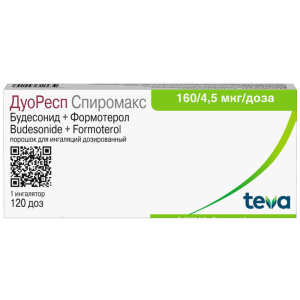 Купить  Дуоресп Спиромакс порошок д/инг 160 мкг+4.5 мкг/доза 120ДОЗ ингал