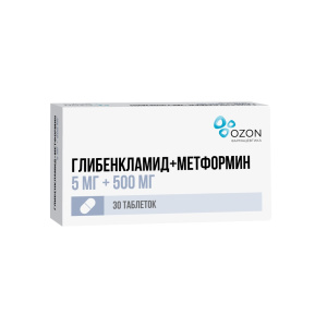 Купить  Глибенкламид+Метформин таб ппо 5мг+500мг №30
