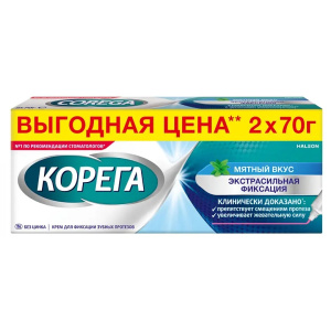 Купить  Корега Экстра Сильный крем для фиксации зубных протезов 70 г 2 шт мятный вкус