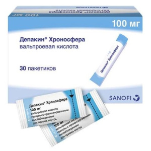 Купить  Депакин Хроносфера 100 мг 30 шт гранулы с пролонгированным высвобождением пакет