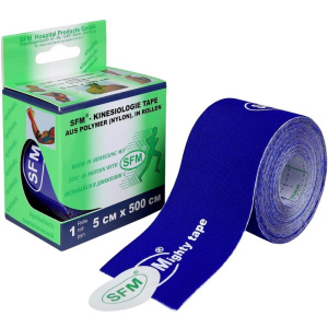 Лента кинезиологич SFM  на хлоп осн син 5смX5м рул с логотипом