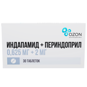 Купить  Индапамид+Периндоприл таб 0,625мг+2мг №30