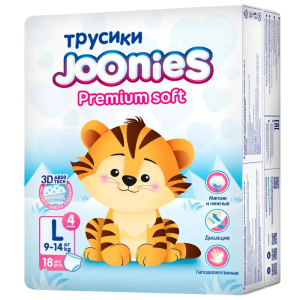 Купить  Joonies Premium Soft 18 шт трусики-подгузники размер L 9-14 кг
