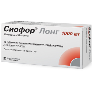 Купить  Сиофор Лонг 1000 мг 60 шт таблетки с пролонгированным высвобождением