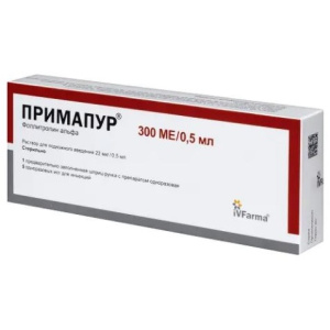 Купить  Примапур 22 мкг / 0,5 мл 1 шт раствор для подкожного введения картридж в шприц ручке+игла одноразовая 5 шт 