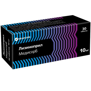 Купить  Лизиноприл Медисорб 10 мг 30 шт таблетки