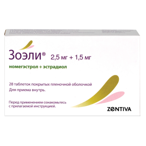 Купить  Зоэли 2,5 мг + 1,5 мг 28 шт таблетки покрытые оболочкой