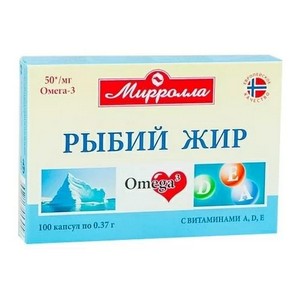 Рыбий жир Mirrolla с Bитаминами А Д Е капс №100 Купить Рыбий жир Mirrolla с Bитаминами А Д Е капс №100