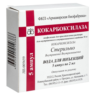 Купить  Кокарбоксилаза г/хл лиофил д/р-ра д/в/в и в/м введ  50мг №5 + раств-ль