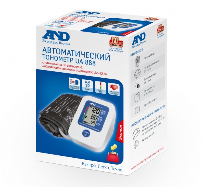 Купить Тонометр AND UA-888 ACE автомат стандарт.манжета+адаптер (эконом)