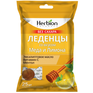 Купить  Хербион леденцы без сахара №25 медово-лимонные